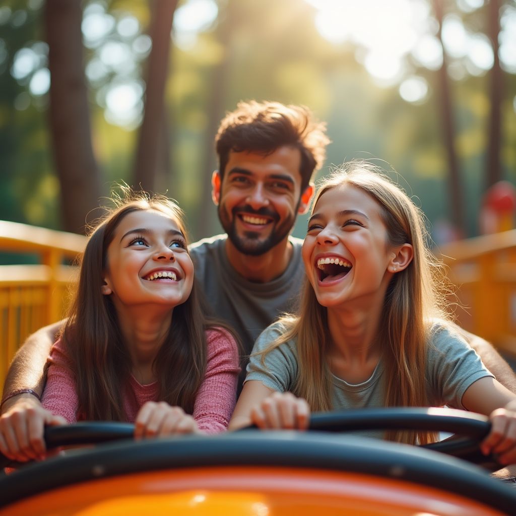 Family enjoying a theme park ride together